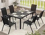 YITAHOME Stackable Patio Dining Set for 6, Breathable Outdoor Dining Set w/55 Aluminum Patio Table & 6 Stackable Patio Chairs Set, All Weather Outdoor Patio Dining Set for Backyard Deck Porch, Black