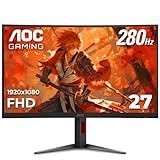 AOC 27" Curved Gaming Monitor, FHD 1080p, 280Hz (DP) 240Hz (HDMI), 0.3ms MPRT, VA Panel 1500R, AMD FreeSync Premium, HDR Ready, Height Adjustable, DisplayPort HDMI C27G4ZH