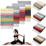 Preboun 4 Pcs Large Mexican Yoga Blanket Pack 45 x 70 Inch Thick Woven Camping Picnic Beach Car Travel Throw Blanket Outdoor Patio Mat Towel(Yellow, Blue, Orange Green, Pink Blue)