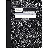 Mead Composition Notebook, Wide Ruled Paper, 7-1/2" x 9-3/4", 100 Sheets, Black Marble (09910)