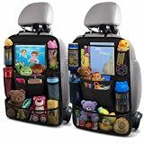 ULEEKA Car Backseat Organizer with 10" Table Holder, 9 Storage Pockets Seat Back Protectors Kick Mats for Kids Toddlers, Travel Accessories, 2 Pack