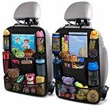 ULEEKA Car Backseat Organizer with 10" Table Holder, 9 Storage Pockets Seat Back Protectors Kick Mats for Kids Toddlers, Travel Accessories, 2 Pack