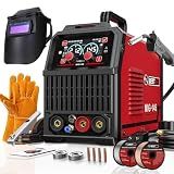 BESTMIG 145A 4-in-1 Multi-Process Welder, 110V/220V MIG/TIG/MMA/Stick Welding Machine, Gas & Gasless Flux Core Welder with Synergy IGBT Inverter, Includes Welding Helmet & Gloves
