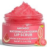 AMOADO Sugar Lip Scrub for Dark Lips – Exfoliating Lip Scrub for Smooth & Soft Lips with Watermelon & Guava, Lip Exfoliator & Moisturizer for Dry, Chapped Lips, Natural Lip Care, 1.2 oz/35g