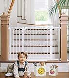 Cumbor 29.7-48" Baby Gate for Stairs, Mom's Choice Awards Winner-Dog Gates for Doorways, Auto Close Safety Pet Gate for Dogs Indoor, Easy Install Pressure Mounted Child Gate with Walk Thru Door, White