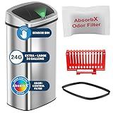 iTouchless Patented 24 Gallon Motion Sensor Trash Can with AbsorbX Odor Filter, Extra-Large 91L Stainless Steel Commercial Kitchen Garbage Bin, Fits Standard XL Bags, Long Battery Life