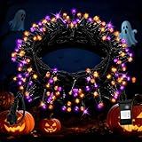 FairyGlim Halloween String Lights Plug in,33FT 100 LED String Lights with 8 Modes & Timer, Halloween Decorations for Party Carnival Supplies, Outdoor Indoor Yard Garden Decor, Purple & Orange