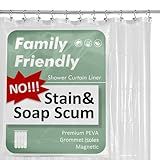 Barossa Design Plastic Shower Liner Clear - Premium PEVA Shower Curtain Liner with Rustproof Grommets and 3 Magnets, Waterproof Cute Lightweight Standard Size Bathroom Curtains - Clear