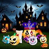 5FT Long Halloween Inflatable Jester Poker Decor with Black Cat, Pumpkin, Bat & LED Lights - Blow-Up Yard Decor for Outdoor Garden Lawn & Indoor Party (Clown)