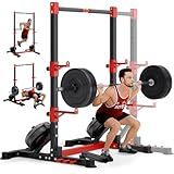 YOLEO Squat Rack with Adjustable Pull-Up Bar & Extended Safety Arms, Multi-Functional Power Racks Squat Stand for Home Gym, Garage & Basement, 35"-67" Width, Fixed 83” Frame Height, Pull-Up Bar Height 71.5"-80.5", Fits 6FT & 7FT Barbells