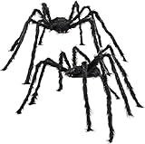 JOYIN 2 Pack 5 Ft Halloween Outdoor Decorations Hairy Black Spider, Scary Giant Spider, Fake Large Haunted House Props, Halloween Yard Lawn Decorations Party Indoor Decor
