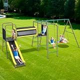 Hapfan Swing Set with Slide,Crawl Tunnel and Monkey Bars for Backyard