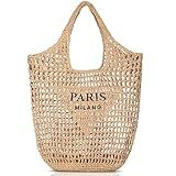 Pleneal Straw Beach Bags for Women - Women Beach Handmade Woven Tote Bag, Summer Mesh Hollow Shoulder Bag for Holiday Market