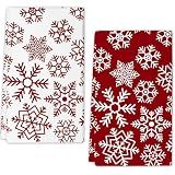 JOOCAR Christmas Snowflake Kitchen Towels Dish Towels Set of 2, 16x27 Inch Seasonal Soft Drying Dishcloth, Red and White Decoration Hand Towels
