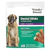 Amazon Brand - Wonder Bound Beef Flavor Dental Sticks for Large Dogs (Over 30 lbs), 6-Ridge Shape for Plaque & Tartar Control, Freshens Breath, Formulated with Vitamin C, 40 Count (Pack of 1)