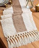 Pureegg Farmhouse Boho Table Runner - 72 Inches, Linen-Textured Woven Tassel Design for Dining Table Decor, Kitchen, Coffee Table & Living Room, 12 x 72 Inch, Brown