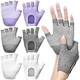 Shyyween Silicone Yoga Gloves for Women Non Slip Fingerless Pilates Gloves for Gym Exercise Workout Weight Training Mitten One Size Fits Most Women Men(Gray, Purple, White,3 Pairs)