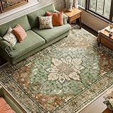 RELEANY Washable Area Rug, 8'x10', Brick/Brown/Green