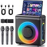 Karaoke Machine with 3 Wireless Rechargeable Microphones: Portable Bluetooth Speaker for Adults & Kids - PA System with Lights Supports TWS/TF Card/USB/AUX for Home Party