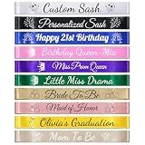 Custom Sash Personalized Satin Sash for Graduation, Birthday, Bachelorette Party, Custom Text, Glitter Option, Party Sash for Women