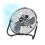 Comfort Zone Cradle Floor Fan, Electric, High-Velocity,180 Degree Adjustable Tilt, 18 inch, 3 Speed, Carry Handle, Rubber Feet, Metal, Airflow 19.36 ft/sec, Ideal for Garage or Workshop, CZHV18BK