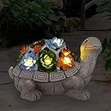Nacome Garden Outdoor Statues Turtle with Succulent and 7 LED Lights - Lawn Decor Tortoise Statue for Patio, Balcony, Yard Ornament - Unique Housewarming Gifts