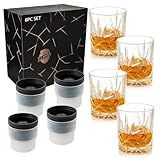 OLD BARREL Whiskey Glasses Set of 8 (4 Glasses with 4 Ice Ball Molds) 10oz Old Fashioned Crystal Glasses Gift Box – Bourbon, Scotch, Cocktail Rocks Glas – Gifts for Men, Dad, Birthday, Christmas Gift