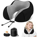 CloudBliss Travel Pillow Premium Memory Foam, Comfortable & Supportive Neck Pillow, Sleeping Neck Pillows for Travel, Airplane Pillow for Sleeping Airplane, Car, Office and Home（Black）