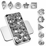 30Pcs Mini Cookie Cutter Set with Box, Small Stainless Steel Fruit Veggie Tiny Polymer Clay Cutters for Kids, Geometric Set for Biscuit Mold