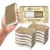 BEAUFITAL 20 Count Non-Scratch Natural Kitchen Sponge, Biodegradable Compostable Cellulose Coconut Scrubber, Eco Friendly Sponges for Dishes, Non-Stick Cookware, Bathroom, Heavy-Duty Cleaning