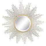 Stonebriar Round 23" Antique Gold Metal Starburst Hanging Wall Mirror with Attached Mounting Bracket, Decorative Decor for the Living Room, Bedroom, Bathroom, Hallway, and Entryway