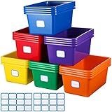 Hoolerry 24 Pcs Plastic Cubby Storage Bins Classroom Cubby Organization with Self Adhesive Labels Bin Small Stackable Storage Containers Toy Book Box for School(11.5 x 7.5 x 5 Inch,Colorful)