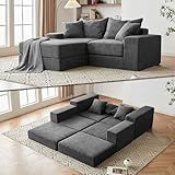 Modular Sectional Loveaeat Cloud Sofa, Boneless Couch with Non Slip Base, Cozy Sleeper Sofa for Customizable Living Spaces, Modern Modular Couch with L-Shape Chaise, Deep Seat & No Assembly, Grey