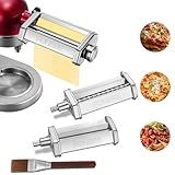 Pasta Maker Attachment for KitchenAid Stand Mixer, Pasta Maker Accessories Set Included Pasta Roller, Fettuccine Cutter, Spaghetti Cutter and Cleaning Brush, Homemade Fresh Noodles and Italian Cuisine