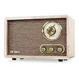 Victrola Retro Wood Bluetooth Radio with Built-in Speakers, Elegant & Vintage Design, Rotary AM/FM Tuning Dial, Wireless Streaming, Natural