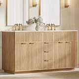 60" Double Sink Bathroom Vanity, Fluted Bathroom Sink and Vanity Combo-Oak