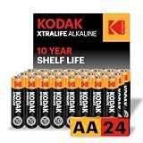 KODAK AA Alkaline Batteries (24 Pack) Double A High-Performance Battery Pack, 10-Year Shelf Life, Long-Lasting 145% Extra Life (24 Count Xtralife) for Household and Office Electronics