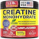 Vegan Creatine Monohydrate Powder - 5000 mg per Serving, 500g / 1.1 lb - Micronized Unflavored Pure Food Supplement - May Help Support Muscles, Energy, Cognitive Function - by NextGenU