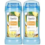 Suave Antiperspirant Deodorant for Women, Tropical Paradise 2-Pack – Anti-Staining Invisible Solid Sticks, Talc-Free, 2.6 Oz Ea