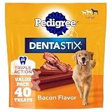 Pedigree Dentastix Dog Dental Treats, Large Breed Dog Treats, Bacon Flavor, 2.08 lb. Bag (40 Treats Total)