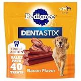 Pedigree Dentastix Dog Dental Treats, Large Breed Dog Treats, Bacon Flavor, 2.08 lb. Bag (40 Treats Total)