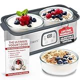 Ultimate Probiotic Yogurt Maker with Adjustable Time & Temperature Control, Make Trillions of Probiotics for Better Gut Health, Two 1-Quart Containers for Larger Batches, ULTIMATE LIFETIME WARRANTY
