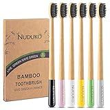 NUDUKO Biodegradable Charcoal Toothbrush Bamboo Toothbrushes - 6 Pack Eco-Friendly, Natural Wooden Tooth Brush, BPA Free Travel Size Organic Soft Bristle Toothbrushes for Adults, Cone Handle