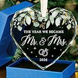 HEXMOZ Wedding Gifts for Couples 2026 - Mr and Mrs Gifts - Bridal Shower Gift, Wedding Ideas for Newly Wed, Bride, Future Mr Mrs - Just Married Glass Ornament 2026, 1st Married Couple Christmas Decor