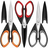 Kitchen Scissors All Purpose 3 Pack - Heavy Duty Stainless Steel Cooking Shears for Cutting Meat, Food, Fish, Poultry Multipurpose Sharp Sissors for Dishwasher Safe, with Protective Sheath