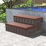 Hot Tub Steps, Outdoor Spa Steps with Storage, Non-Slip & Sturdy Hot Tub Stairs, 36 Inches Long, Coffee/Grey