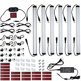 Under Cabinet LED Lighting Kit Plug in or Hardwired, 6 pcs 12 Inches Light Strips, 2000 Lumen, Super Bright, for Kitchen Counter, Closet, Shelf Lights, 31W, Warm White (6 Bars)