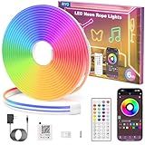 RIYO Neon Rope Lights, 20Ft RGB LED Strip Lights - App & Remote Control, Music Sync, IP67 Waterproof, Flexible Neon Lights for Bedroom, Gaming, Party, Outdoor Decor, Multiple Modes