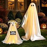 Halloween Decorations Outdoor - Spooky Ghost Dog Halloween Decor Indoor for Party Decorations and Yard, Ghost Decor with Remote Control String Lights - 2 Pack