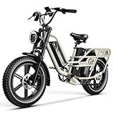 EUYBIKE Dual Battery Electric Bike for Adults, 160 Miles Long Range Cargo Ebike with 48V 60AH Removable Battery, 1450W Peak Motor 34MPH Electric Bicycle, 20" x 4" Fat Tire Mountain E Bike Grey